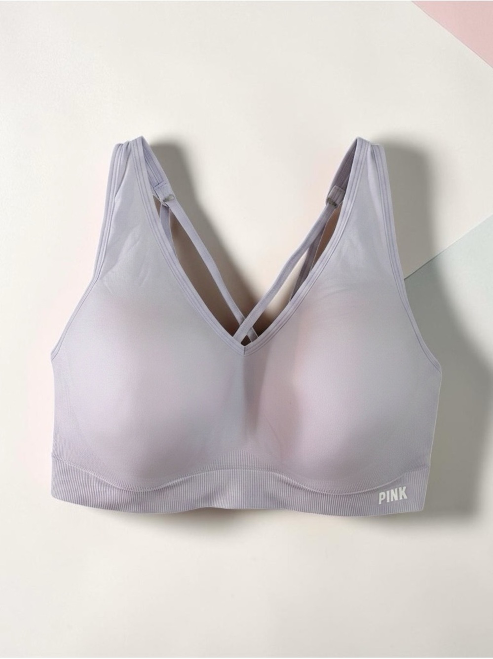 PINK Victoria's Secret Lavender V-Neck Seamless Strappy Sports Bra